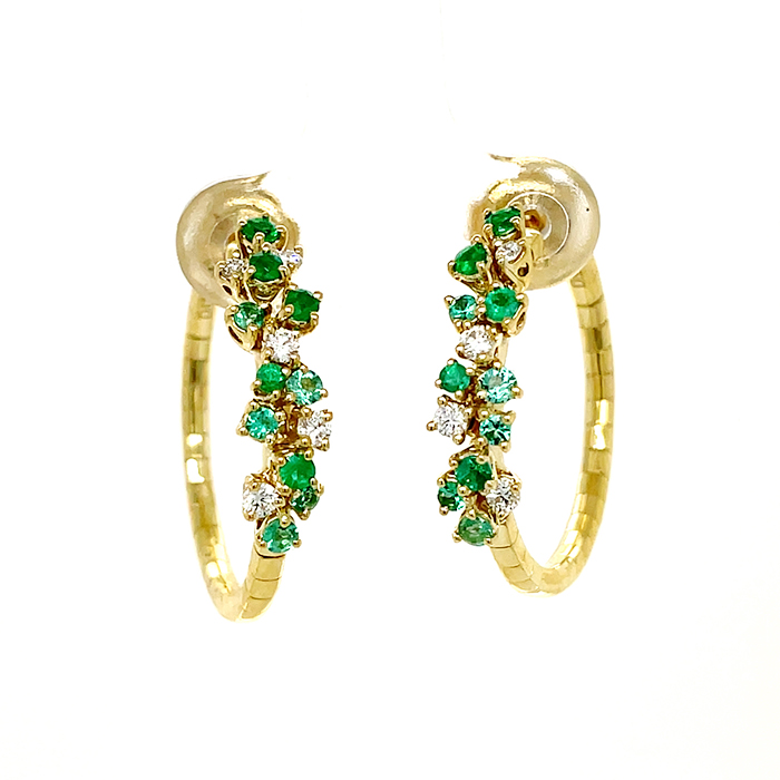 Mimosa Earrings Yellow Gold With Diamond and Emerald