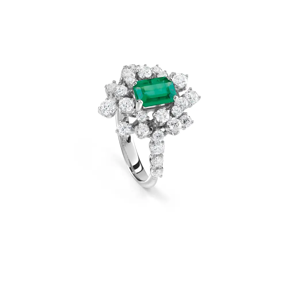 Mimosa Ring White Gold With Diamond Emerald