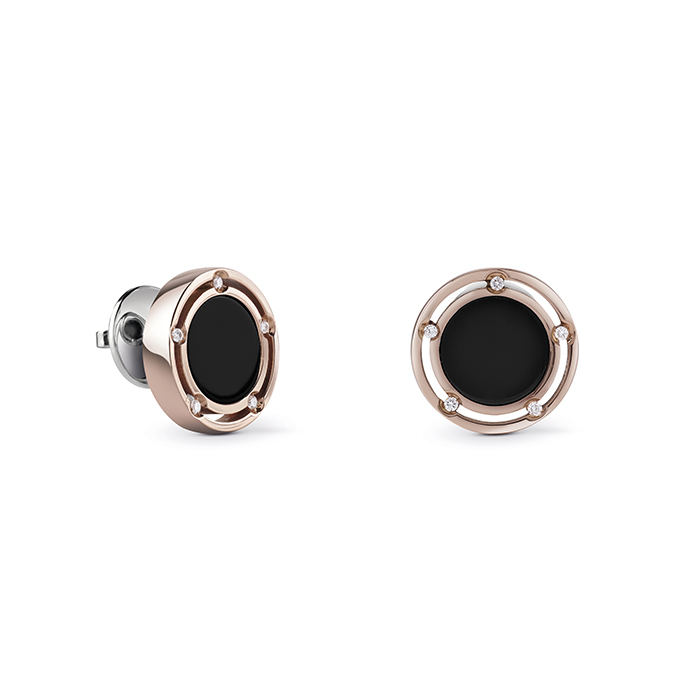 D.Side Earrings White and Pink Gold With Onyx