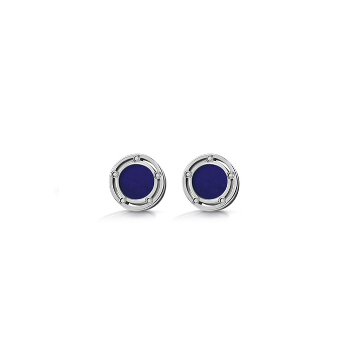 D.Side Earrings White Gold With Diamond and Lapis Lazuli