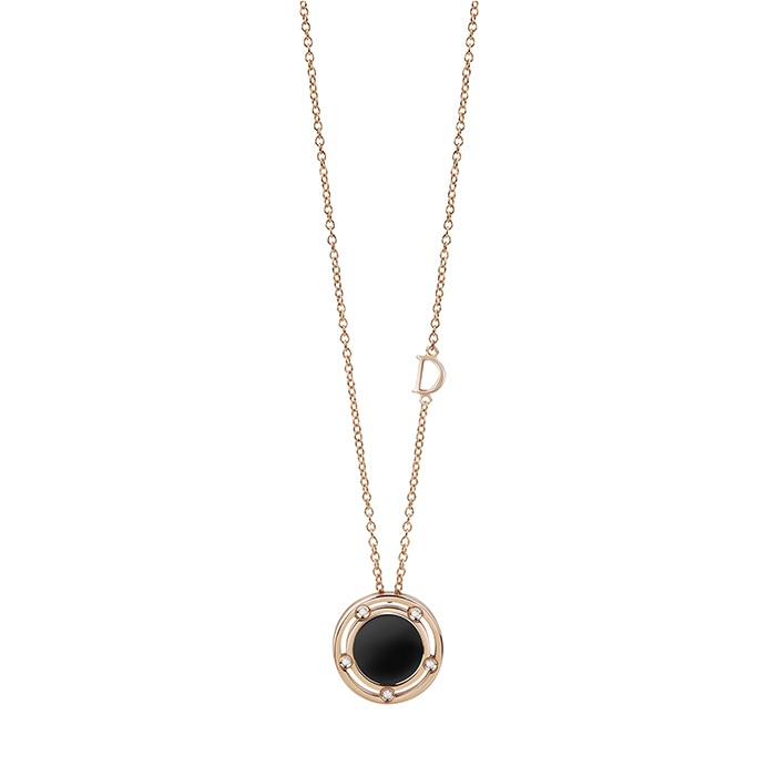 D.Side Necklace Pink Gold With Diamond and Onyx