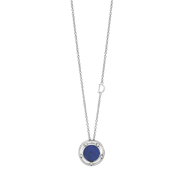 D.Side Necklace White Gold With Diamond and Lapis Lazuli