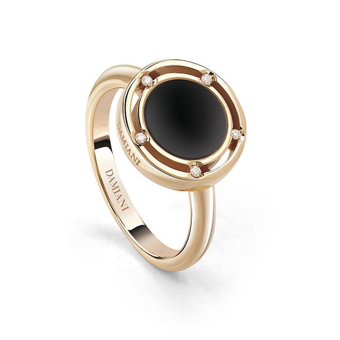 D.Side Ring pink Gold With Diamond and Onyx