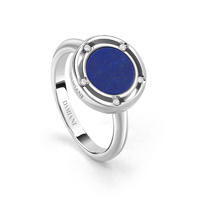 D.Side Ring White Gold With Diamond and Lapis Lazuli