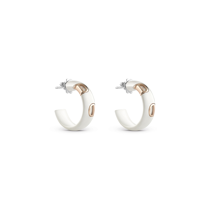 D.Icon Earrings Pink Gold With White Ceramic and Diamond
