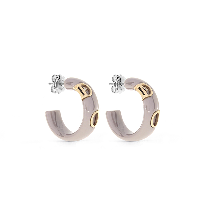 D.Icon Earrings White and Pink Gold with Cappuccino ceramic and Diamond