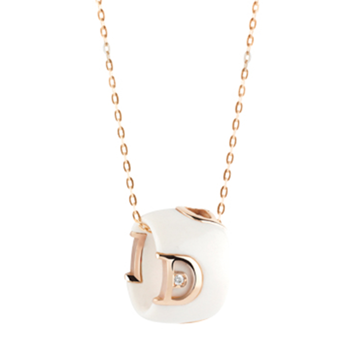 D.Icon Necklace Pink Gold With White Ceramic and Diamond