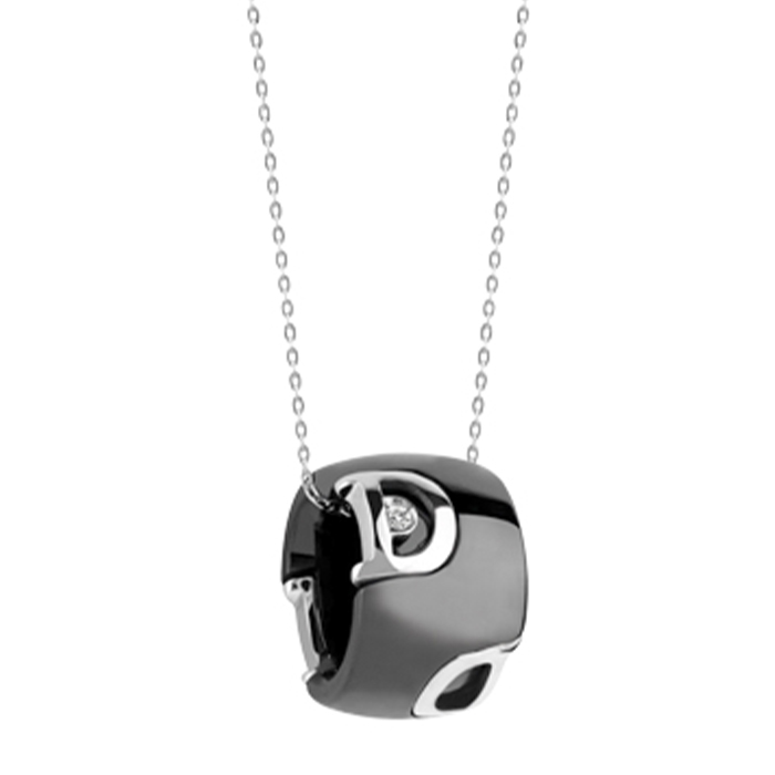 D.Icon Necklace White Gold With Black Ceramic and Diamond