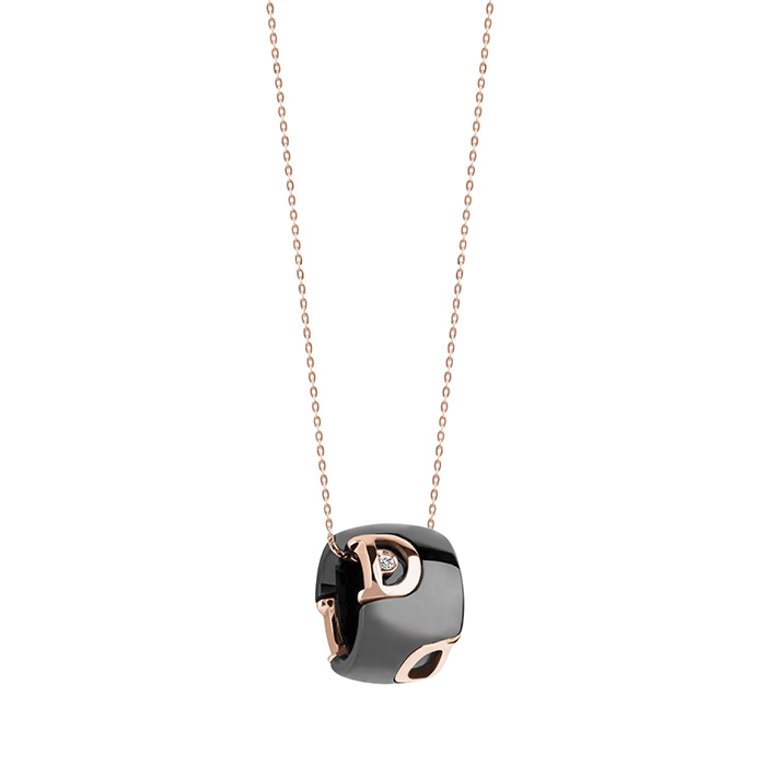 D-Icon Necklace Pink Gold With Black Ceramic and Diamond