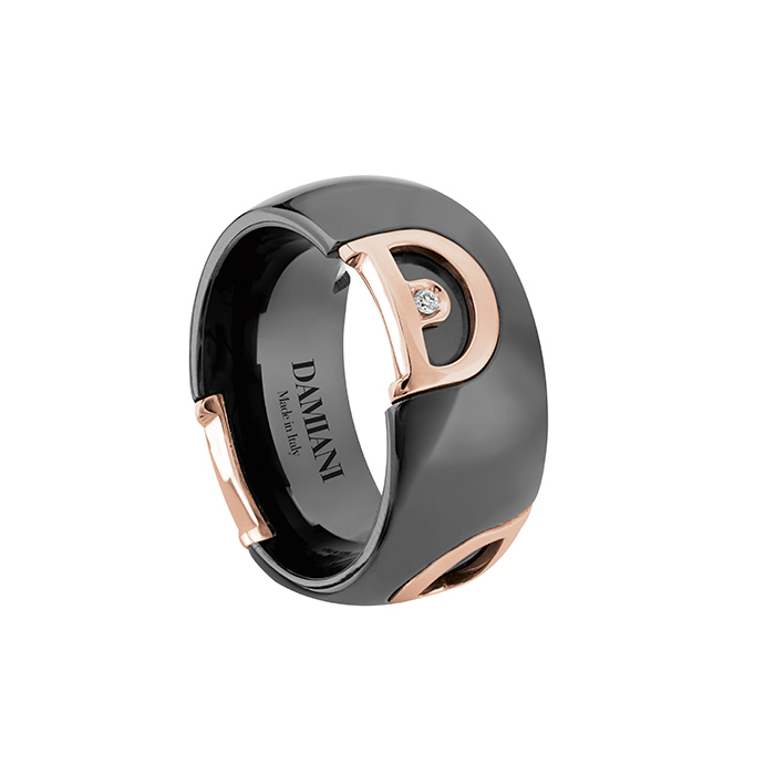 D.Icon Ring Pink Gold With Black Ceramic and Diamond